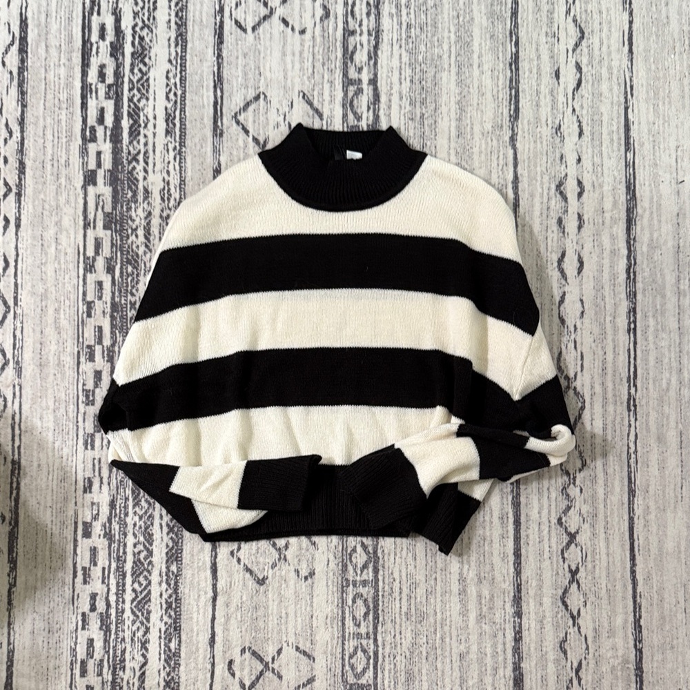 H&M Black and Cream Striped Turtleneck Sweater